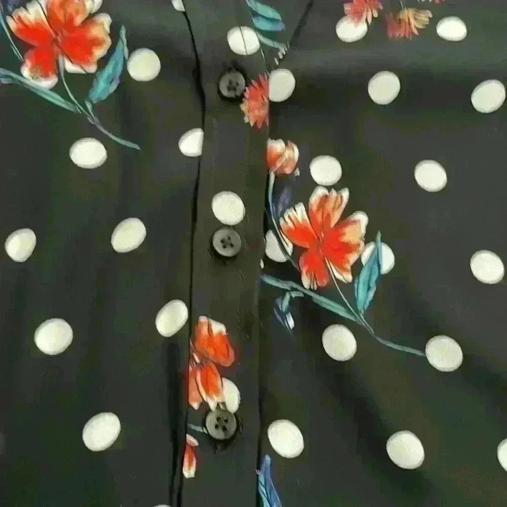Aqua women’s long sleeve mandarin collar polka dot floral peplum mini dress S - Picture 7 of 10